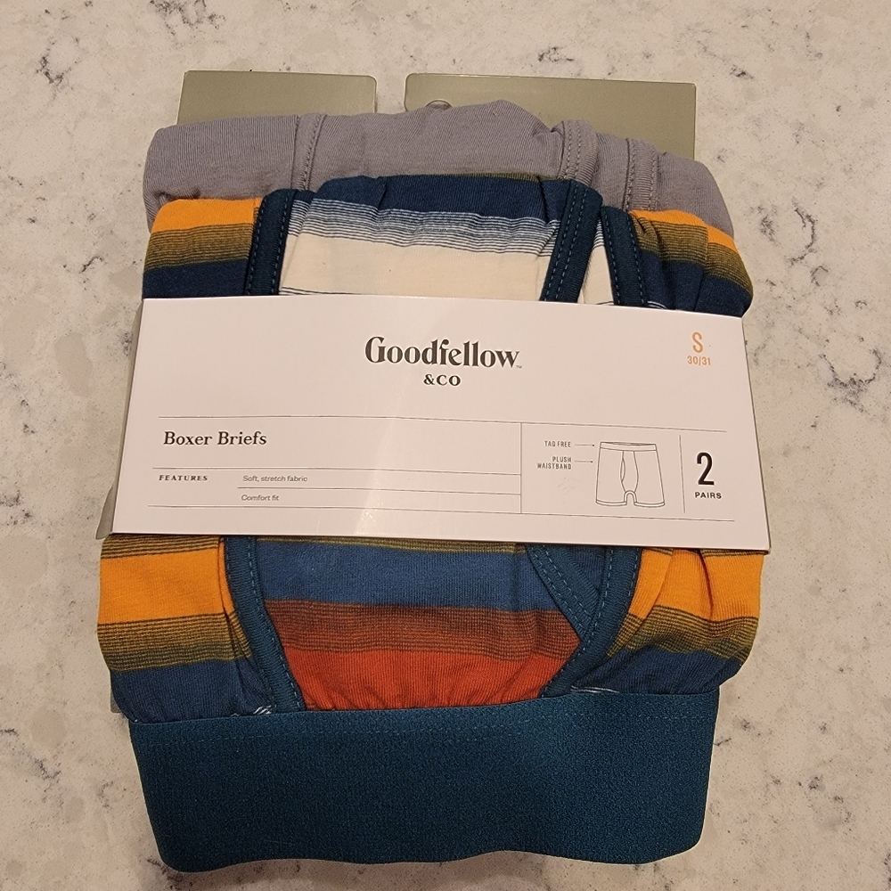 Men's Striped Boxer Briefs 2pk - Goodfellow & Co Teal Size Small 30/31 NWT!